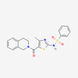 molecular formula C20H19N3O3S2 B2659289 N-(4-methyl-5-(1,2,3,4-tetrahydroisoquinoline-2-carbonyl)thiazol-2-yl)benzenesulfonamide CAS No. 941925-47-9