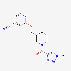 molecular formula C16H18N6O2 B2659297 2-[[1-(1-Methyltriazole-4-carbonyl)piperidin-3-yl]methoxy]pyridine-4-carbonitrile CAS No. 2379949-20-7
