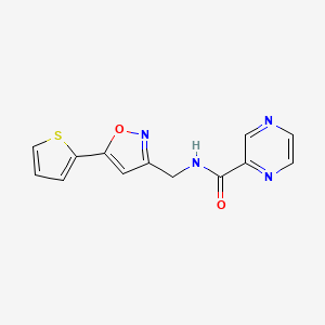 molecular formula C13H10N4O2S B2659303 N-((5-(thiophen-2-yl)isoxazol-3-yl)methyl)pyrazine-2-carboxamide CAS No. 1207023-61-7
