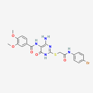 molecular formula C21H20BrN5O5S B2659305 N-(4-amino-2-((2-((4-bromophenyl)amino)-2-oxoethyl)thio)-6-oxo-1,6-dihydropyrimidin-5-yl)-3,4-dimethoxybenzamide CAS No. 868227-06-9