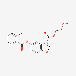 molecular formula C21H20O6 B2659319 2-Methoxyethyl 2-methyl-5-((2-methylbenzoyl)oxy)benzofuran-3-carboxylate CAS No. 307551-69-5