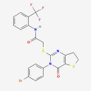 molecular formula C21H15BrF3N3O2S2 B2659322 2-[[3-(4-bromophenyl)-4-oxo-6,7-dihydrothieno[3,2-d]pyrimidin-2-yl]sulfanyl]-N-[2-(trifluoromethyl)phenyl]acetamide CAS No. 362501-33-5