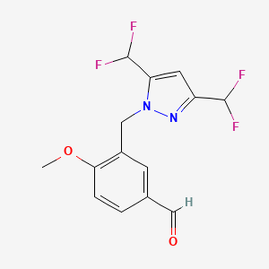 molecular formula C14H12F4N2O2 B2659325 3-{[3,5-bis(difluoromethyl)-1H-pyrazol-1-yl]methyl}-4-methoxybenzaldehyde CAS No. 1001518-89-3