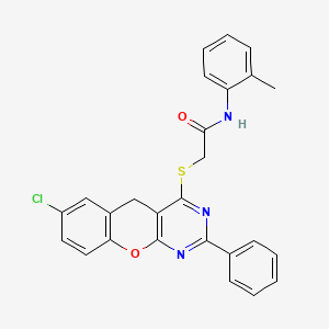 molecular formula C26H20ClN3O2S B2659337 2-((7-chloro-2-phenyl-5H-chromeno[2,3-d]pyrimidin-4-yl)thio)-N-(o-tolyl)acetamide CAS No. 866340-68-3