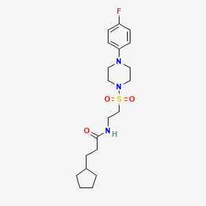 molecular formula C20H30FN3O3S B2659349 3-cyclopentyl-N-(2-((4-(4-fluorophenyl)piperazin-1-yl)sulfonyl)ethyl)propanamide CAS No. 897618-52-9