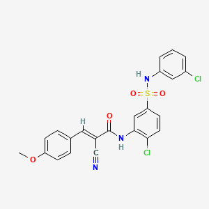molecular formula C23H17Cl2N3O4S B2659354 （E）-N-[2-氯-5-[(3-氯苯基)磺酰氨基]苯基]-2-氰基-3-(4-甲氧基苯基)丙-2-烯酰胺 CAS No. 351192-02-4
