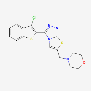 molecular formula C17H15ClN4OS2 B2659358 3-(3-Chloro-1-benzothiophen-2-yl)-6-(morpholin-4-ylmethyl)[1,3]thiazolo[2,3-c][1,2,4]triazole CAS No. 1260918-29-3