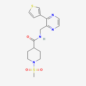molecular formula C16H20N4O3S2 B2659360 1-(甲磺酰基)-N-((3-(噻吩-3-基)吡嗪-2-基)甲基)哌啶-4-甲酰胺 CAS No. 2034368-25-5