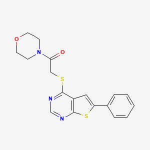 molecular formula C18H17N3O2S2 B2659364 1-吗啉-2-((6-苯并噻吩并[2,3-d]嘧啶-4-基)硫代)乙酮 CAS No. 315708-63-5