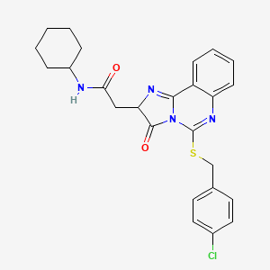 molecular formula C25H25ClN4O2S B2659371 2-[5-[(4-chlorophenyl)methylsulfanyl]-3-oxo-2H-imidazo[1,2-c]quinazolin-2-yl]-N-cyclohexylacetamide CAS No. 958612-96-9