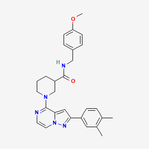 molecular formula C28H31N5O2 B2659373 1-[2-(3,4-dimethylphenyl)pyrazolo[1,5-a]pyrazin-4-yl]-N-(4-methoxybenzyl)piperidine-3-carboxamide CAS No. 1111319-96-0