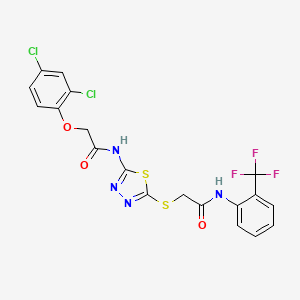 molecular formula C19H13Cl2F3N4O3S2 B2659378 2-(2,4-dichlorophenoxy)-N-(5-((2-oxo-2-((2-(trifluoromethyl)phenyl)amino)ethyl)thio)-1,3,4-thiadiazol-2-yl)acetamide CAS No. 389072-55-3