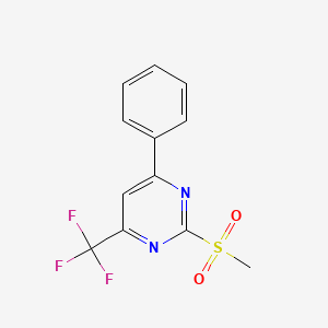 molecular formula C12H9F3N2O2S B2659381 2-Methylsulfonyl-4-phenyl-6-(trifluoromethyl)pyrimidine CAS No. 2627-54-5