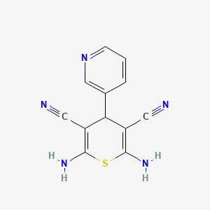 molecular formula C12H9N5S B2659385 2,6-Diamino-4-pyridin-3-yl-4H-thiopyran-3,5-dicarbonitrile CAS No. 125219-61-6