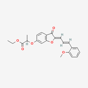 molecular formula C23H22O6 B2659395 ethyl 2-(((Z)-2-((E)-3-(2-methoxyphenyl)allylidene)-3-oxo-2,3-dihydrobenzofuran-6-yl)oxy)propanoate CAS No. 620546-71-6