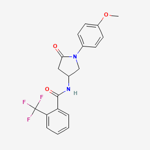 molecular formula C19H17F3N2O3 B2659396 N-(1-(4-甲氧基苯基)-5-氧代吡咯啉-3-基)-2-(三氟甲基)苯甲酰胺 CAS No. 905685-14-5