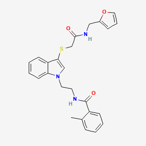 molecular formula C25H25N3O3S B2659406 N-(2-(3-((2-呋喃-2-基甲基)氨基)-2-氧代乙基)硫代-1H-吲哚-1-基)乙基-2-甲基苯甲酰胺 CAS No. 532970-36-8