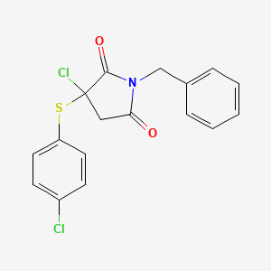 molecular formula C17H13Cl2NO2S B2659410 1-benzyl-3-chloro-3-[(4-chlorophenyl)sulfanyl]dihydro-1H-pyrrole-2,5-dione CAS No. 321433-50-5