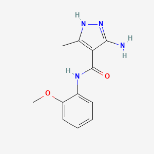 molecular formula C12H14N4O2 B2659421 5-氨基-N-(2-甲氧基苯基)-3-甲基-1H-吡唑-4-甲酰胺 CAS No. 1042767-98-5