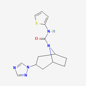 molecular formula C14H17N5OS B2659444 (1R,5S)-N-(thiophen-2-yl)-3-(1H-1,2,4-triazol-1-yl)-8-azabicyclo[3.2.1]octane-8-carboxamide CAS No. 2319836-25-2