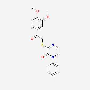 molecular formula C21H20N2O4S B2659458 3-((2-(3,4-dimethoxyphenyl)-2-oxoethyl)thio)-1-(p-tolyl)pyrazin-2(1H)-one CAS No. 946293-49-8