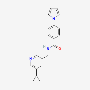 molecular formula C20H19N3O B2659465 N-[(5-环丙基吡啶-3-基)甲基]-4-(1H-吡咯-1-基)苯甲酰胺 CAS No. 2097888-42-9