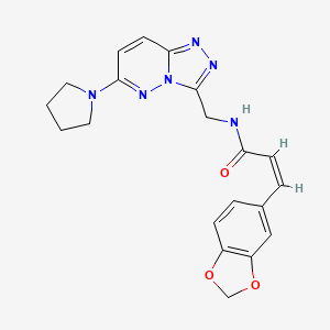 molecular formula C20H20N6O3 B2659480 (Z)-3-(benzo[d][1,3]dioxol-5-yl)-N-((6-(pyrrolidin-1-yl)-[1,2,4]triazolo[4,3-b]pyridazin-3-yl)methyl)acrylamide CAS No. 2035021-55-5