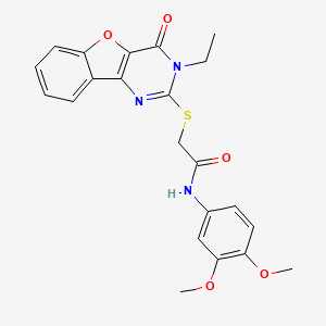 molecular formula C22H21N3O5S B2659496 N-(3,4-dimethoxyphenyl)-2-[(3-ethyl-4-oxo-3,4-dihydro[1]benzofuro[3,2-d]pyrimidin-2-yl)sulfanyl]acetamide CAS No. 899962-15-3