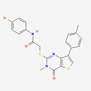 molecular formula C22H18BrN3O2S2 B2659499 N-(4-溴苯基)-2-{[3-甲基-7-(4-甲基苯基)-4-氧代-3,4-二氢噻吩并[3,2-d]嘧啶-2-基]硫基}乙酰胺 CAS No. 1111318-01-4
