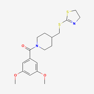 molecular formula C18H24N2O3S2 B2659507 (4-(((4,5-Dihydrothiazol-2-yl)thio)methyl)piperidin-1-yl)(3,5-dimethoxyphenyl)methanone CAS No. 1396856-09-9