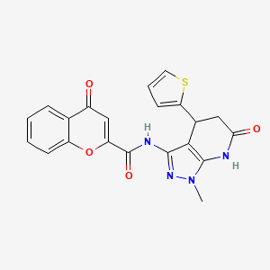 molecular formula C21H16N4O4S B2659524 N-(1-methyl-6-oxo-4-(thiophen-2-yl)-4,5,6,7-tetrahydro-1H-pyrazolo[3,4-b]pyridin-3-yl)-4-oxo-4H-chromene-2-carboxamide CAS No. 1203097-03-3