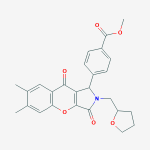 molecular formula C26H25NO6 B265955 Methyl 4-[6,7-dimethyl-3,9-dioxo-2-(tetrahydro-2-furanylmethyl)-1,2,3,9-tetrahydrochromeno[2,3-c]pyrrol-1-yl]benzoate 