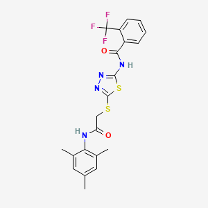 molecular formula C21H19F3N4O2S2 B2659553 N-(5-((2-(mesitylamino)-2-oxoethyl)thio)-1,3,4-thiadiazol-2-yl)-2-(trifluoromethyl)benzamide CAS No. 868975-10-4