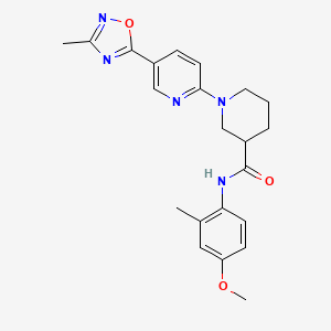 molecular formula C22H25N5O3 B2659559 N-(4-methoxy-2-methylphenyl)-1-(5-(3-methyl-1,2,4-oxadiazol-5-yl)pyridin-2-yl)piperidine-3-carboxamide CAS No. 1396858-40-4