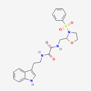 molecular formula C22H24N4O5S B2659563 N1-(2-(1H-indol-3-yl)ethyl)-N2-((3-(phenylsulfonyl)oxazolidin-2-yl)methyl)oxalamide CAS No. 868981-76-4