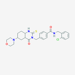 molecular formula C27H25ClN4O3S B2659565 N-[(2-chlorophenyl)methyl]-4-{[6-(morpholin-4-yl)-4-oxo-2-sulfanylidene-1,2,3,4-tetrahydroquinazolin-3-yl]methyl}benzamide CAS No. 689770-48-7