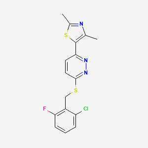 molecular formula C16H13ClFN3S2 B2659571 5-(6-((2-氯-6-氟苄基)硫代)吡啶并[3,2-d]嘧啶-3-基)-2,4-二甲基噻唑 CAS No. 896058-74-5