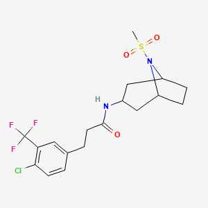 molecular formula C18H22ClF3N2O3S B2659578 3-(4-chloro-3-(trifluoromethyl)phenyl)-N-(8-(methylsulfonyl)-8-azabicyclo[3.2.1]octan-3-yl)propanamide CAS No. 2034558-76-2