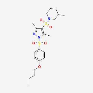 molecular formula C21H31N3O5S2 B2659606 1-((1-((4-butoxyphenyl)sulfonyl)-3,5-dimethyl-1H-pyrazol-4-yl)sulfonyl)-3-methylpiperidine CAS No. 956271-01-5