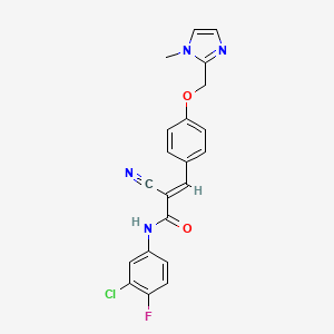 molecular formula C21H16ClFN4O2 B2659627 (E)-N-(3-chloro-4-fluorophenyl)-2-cyano-3-[4-[(1-methylimidazol-2-yl)methoxy]phenyl]prop-2-enamide CAS No. 1181480-21-6