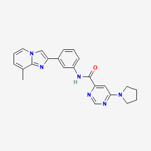 molecular formula C23H22N6O B2659628 N-(3-(8-methylimidazo[1,2-a]pyridin-2-yl)phenyl)-6-(pyrrolidin-1-yl)pyrimidine-4-carboxamide CAS No. 2034284-13-2
