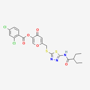 6-(((5-(2-ethylbutanamido)-1,3,4-thiadiazol-2-yl)thio)methyl)-4-oxo-4H-pyran-3-yl 2,4-dichlorobenzoate