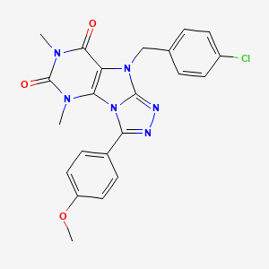 molecular formula C22H19ClN6O3 B2659640 5-[(4-Chlorophenyl)methyl]-8-(4-methoxyphenyl)-1,3-dimethylpurino[8,9-c][1,2,4]triazole-2,4-dione CAS No. 921884-50-6