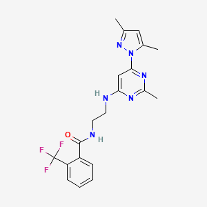 molecular formula C20H21F3N6O B2659642 N-(2-((6-(3,5-二甲基-1H-咪唑-1-基)-2-甲基嘧啶-4-基)氨基)乙基)-2-(三氟甲基)苯甲酰胺 CAS No. 1170114-42-7