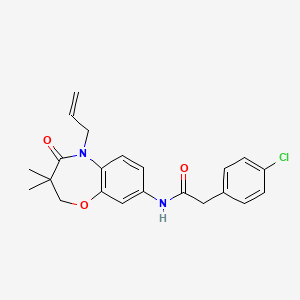 molecular formula C22H23ClN2O3 B2659665 N-(5-丙烯基-3,3-二甲基-4-氧代-2,3,4,5-四氢苯并[b][1,4]噁唑-8-基)-2-(4-氯苯基)乙酰胺 CAS No. 921869-12-7