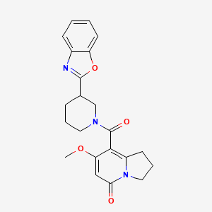 molecular formula C22H23N3O4 B2659680 8-(3-(苯并[d]噁唑-2-基)哌嗪-1-甲酰)-7-甲氧基-2,3-二氢吲哚并[5(1H)]酮 CAS No. 2034281-01-9