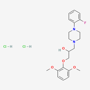 molecular formula C21H29Cl2FN2O4 B2659693 1-(2,6-Dimethoxyphenoxy)-3-(4-(2-fluorophenyl)piperazin-1-yl)propan-2-ol dihydrochloride CAS No. 473805-22-0