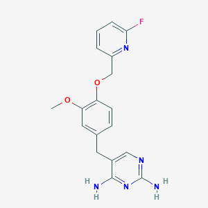 molecular formula C18H18FN5O2 B2659700 5-[[4-[(6-Fluoropyridin-2-yl)methoxy]-3-methoxyphenyl]methyl]pyrimidine-2,4-diamine CAS No. 2419656-75-8