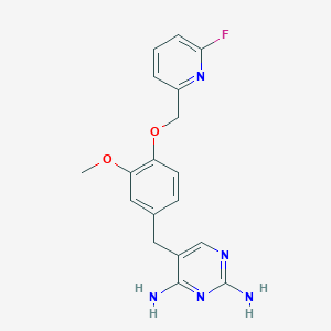 molecular formula C18H18FN5O2 B2659700 5-[[4-[(6-氟吡啶-2-基)甲氧基]-3-甲氧基苯基]甲基]嘧啶-2,4-二胺 CAS No. 2419656-75-8