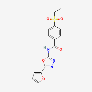 molecular formula C15H13N3O5S B2659743 4-ethylsulfonyl-N-[5-(furan-2-yl)-1,3,4-oxadiazol-2-yl]benzamide CAS No. 886938-84-7